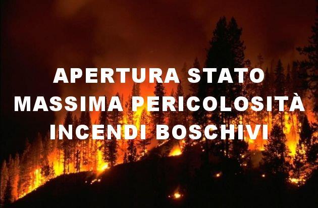 Incendi boschivi, dal 15/06 al 30/09  stato di grave pericolosità
